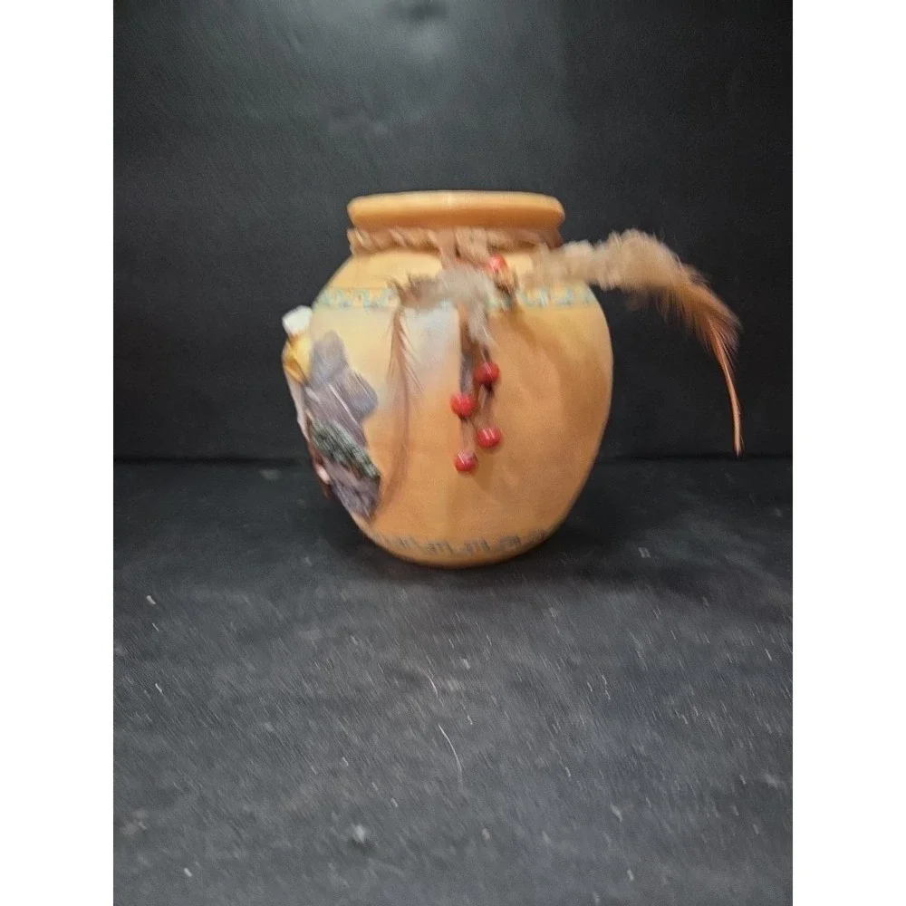 Southwest Lodge Decor Ceramic Vase‎ with 3D Eagle Beads, Rustic River Traders